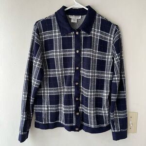 Vintage Cathy Daniels Preppy Plaid Button-Up Cardigan Sweater - Medium